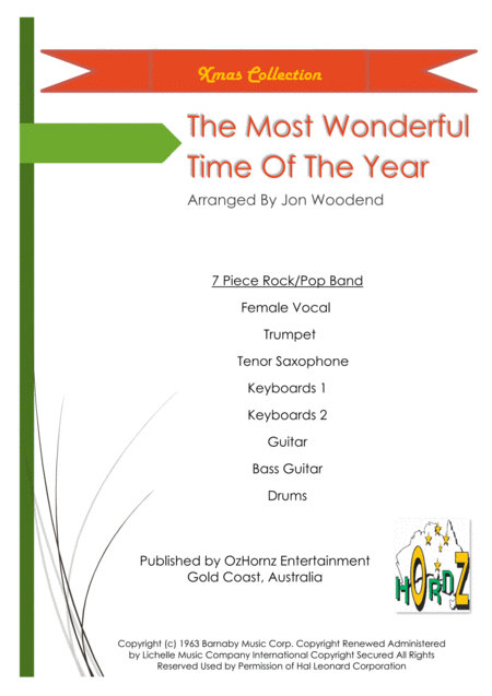 Free Sheet Music The Most Wonderful Time Of The Year 5 Rhythm 2 Horns Female Vocal