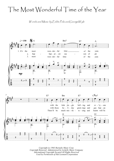 The Most Wonderful Time Of The Year Guitar Fingerstyle Sheet Music