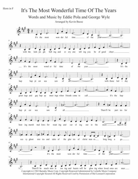 Free Sheet Music The Most Wonderful Time Of The Year Original Key Horn In F