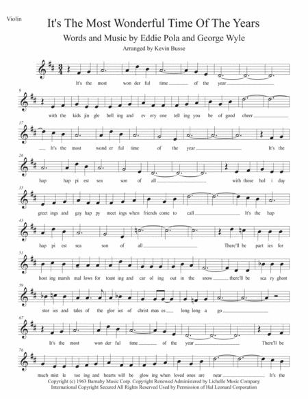 The Most Wonderful Time Of The Year Original Key Violin Sheet Music