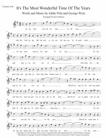 Free Sheet Music The Most Wonderful Time Of The Year W Lyrics Clarinet