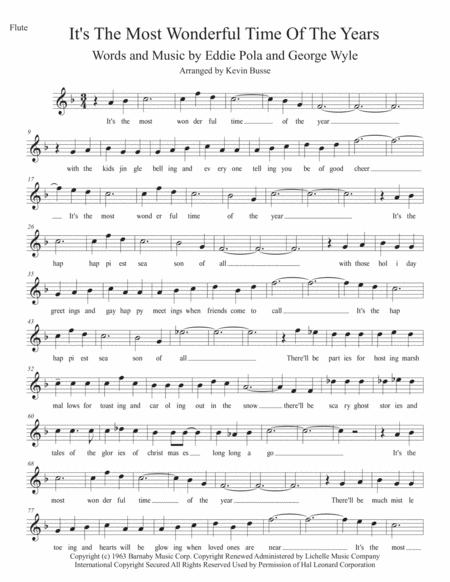 Free Sheet Music The Most Wonderful Time Of The Year W Lyrics Flute