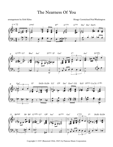 The Nearness Of You A Jazz Piano Arrangement By Erik Kihss Sheet Music