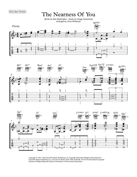 Free Sheet Music The Nearness Of You Jazz Guitar Chord Melody