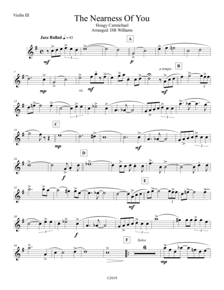 The Nearness Of You Violin 3 Sheet Music