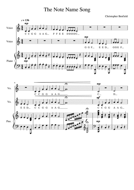 Free Sheet Music The Note Name Song