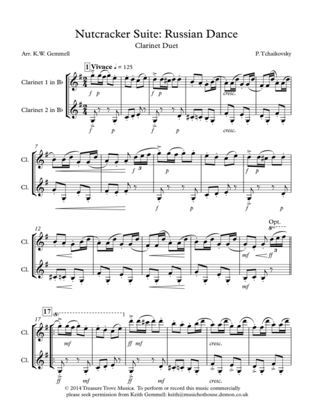 Free Sheet Music The Nutcracker Suite Russian Dance Clarinet Duet