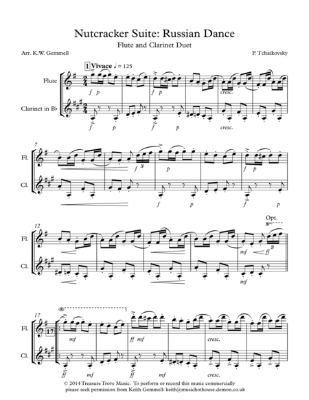 Free Sheet Music The Nutcracker Suite Russian Dance Flute And Clarinet Duet