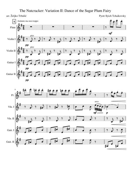 The Nutcracker Variation Ii Dance Of The Sugar Plum Fairy Two Guitars Two Violins And Flute Sheet Music