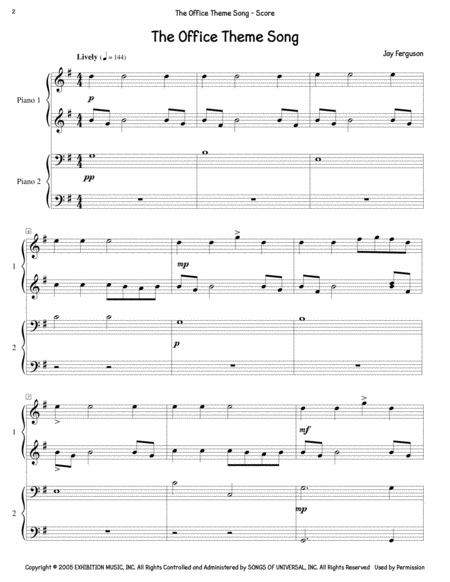 The Office Theme Piano Duet Sheet Music