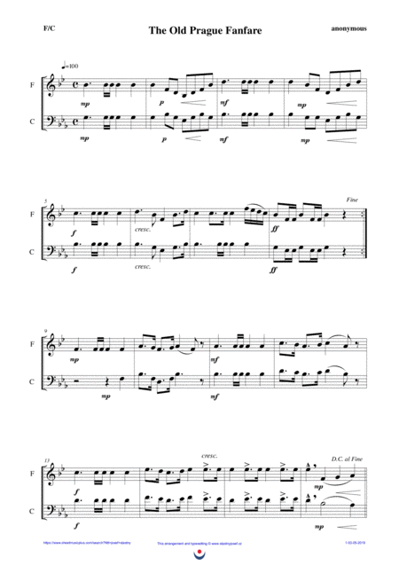 The Old Prague Fanfare Easy Brass Duet Nb 1 F C Sheet Music