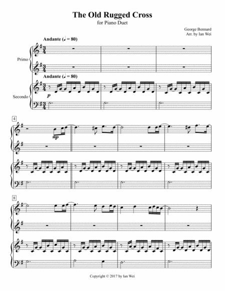 The Old Rugged Cross For Piano Duet Sheet Music