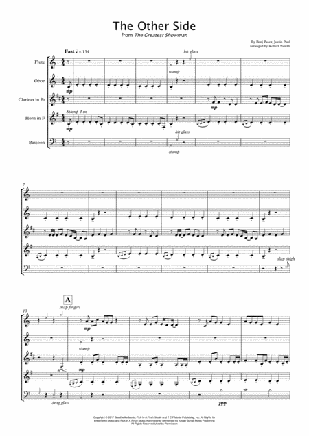 The Other Side From The Greatest Showman For Wind Quintet Sheet Music