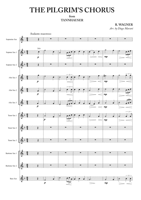 Free Sheet Music The Pilgrims Chorus For Saxophone Ensemble