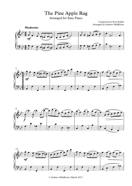 The Pine Apple Rag For Easy Piano Sheet Music