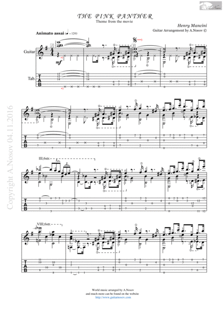 The Pink Panther Sheet Music For Guitar Sheet Music