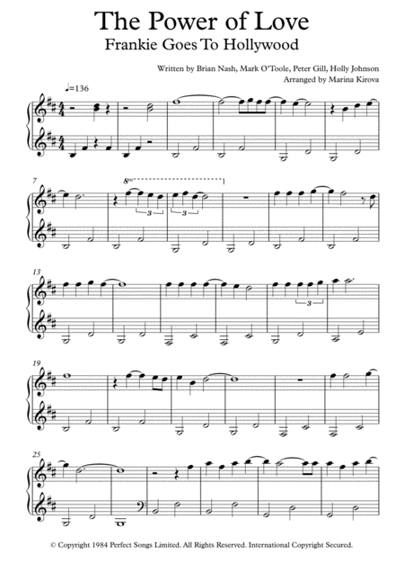 Free Sheet Music The Power Of Love Frankie Goes To Hollywood Piano Easy To Read Format