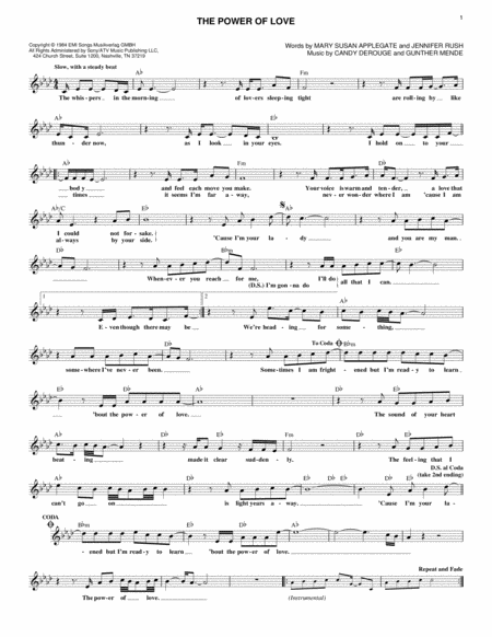 Free Sheet Music The Power Of Love