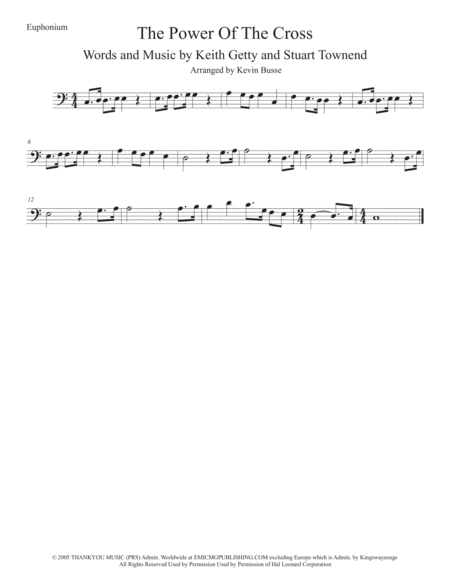 The Power Of The Cross Easy Key Of C Euphonium Sheet Music