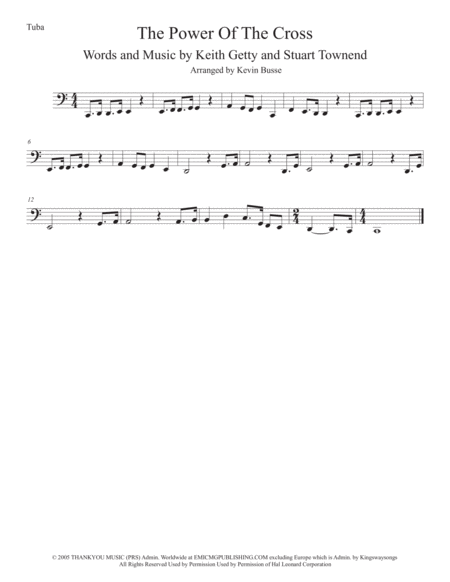 The Power Of The Cross Easy Key Of C Tuba Sheet Music