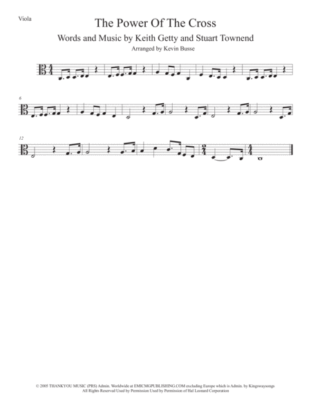 Free Sheet Music The Power Of The Cross Easy Key Of C Viola