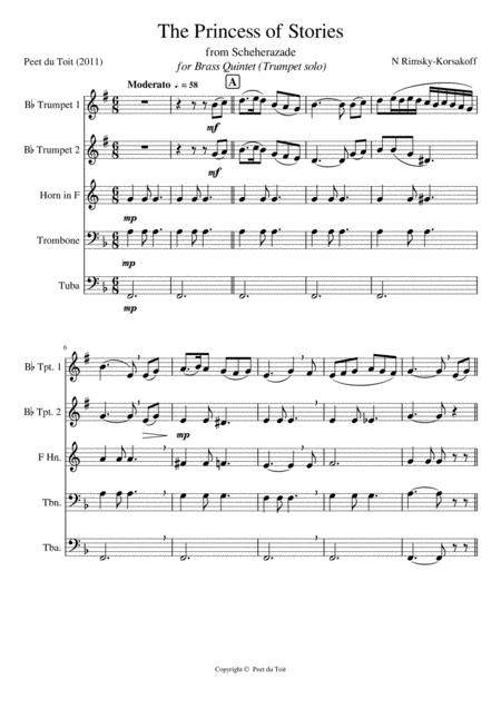 The Princess Of Stories From Scheherazade Op 35 N Rimsky Korsakov Brass Quintet Sheet Music