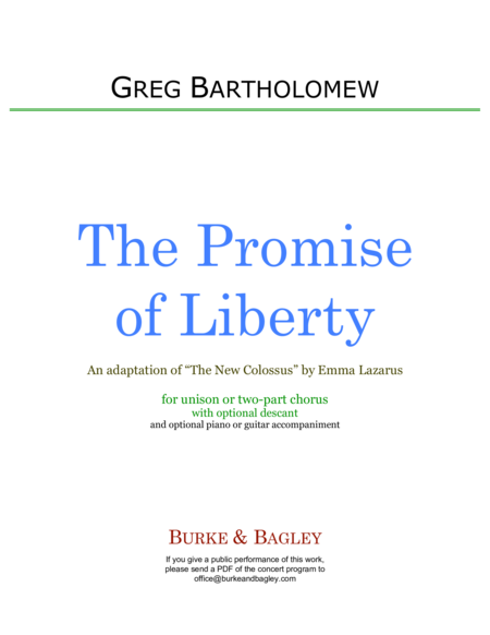 Free Sheet Music The Promise Of Liberty Unison Or 2 Part