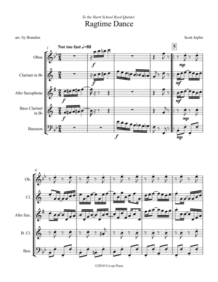 The Ragtime Dance For Reed Quintet Sheet Music