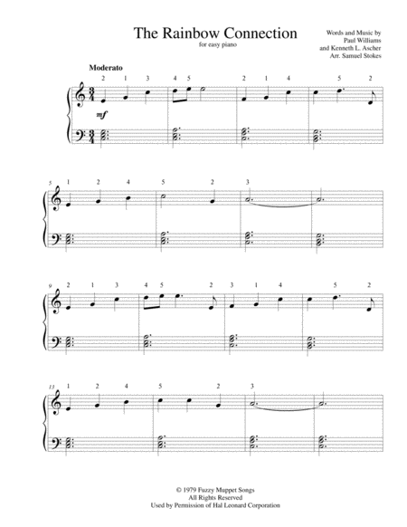 The Rainbow Connection From The Muppet Movie For Easy Piano Sheet Music