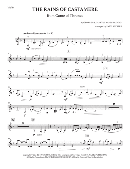 Free Sheet Music The Rains Of Castamere Violin Harp