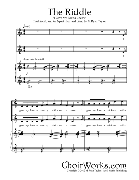 Free Sheet Music The Riddle I Gave My Love A Cherry 2 Part Choir And Piano