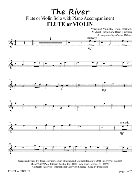 The River Flute Or Violin Solo With Piano Accompaniment Sheet Music