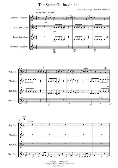 Free Sheet Music The Saints Go Jazzin In For Saxophone Quartet