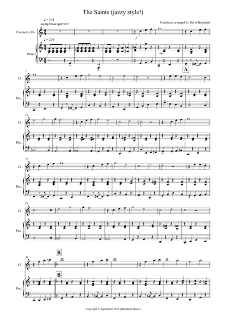 The Saints Jazzy Style For Clarinet And Piano Sheet Music