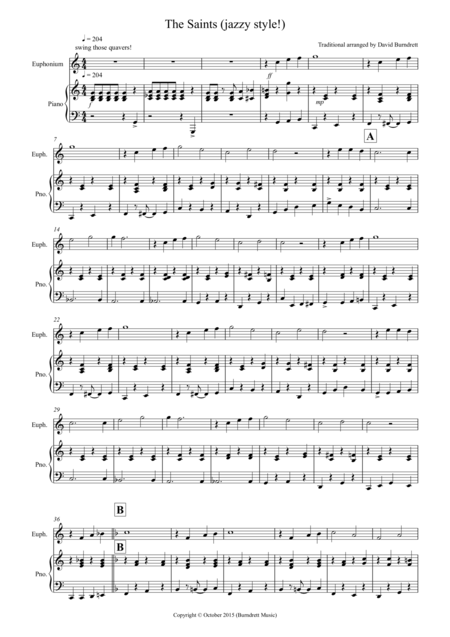 The Saints Jazzy Style For Euphonium And Piano Sheet Music