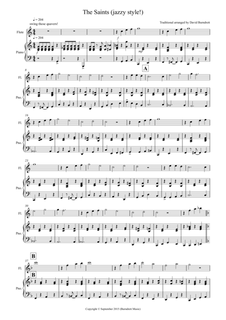 Free Sheet Music The Saints Jazzy Style For Flute And Piano