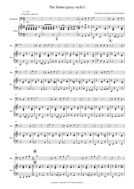 The Saints Jazzy Style For Trombone And Piano Sheet Music