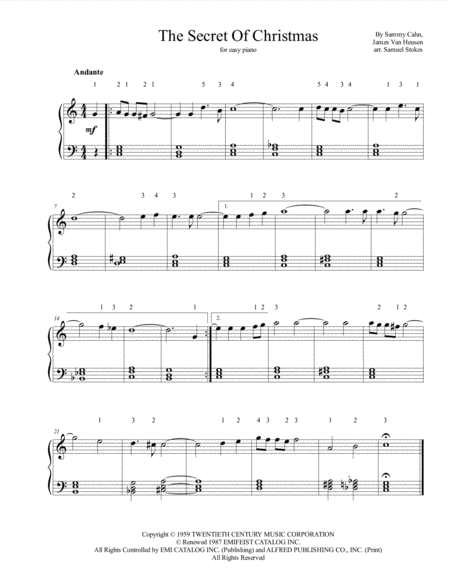 Free Sheet Music The Secret Of Christmas For Easy Piano