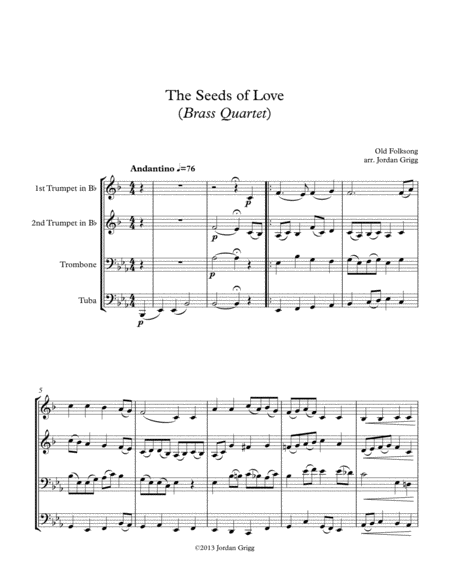 Free Sheet Music The Seeds Of Love Brass Quartet