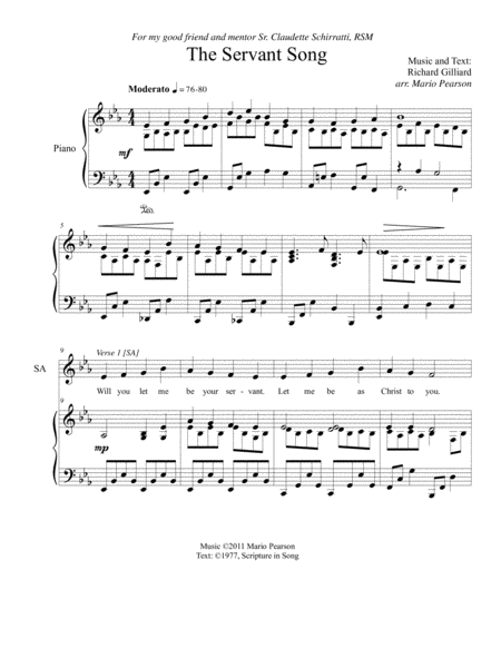 Free Sheet Music The Servant Song Satb Piano Version 1