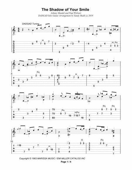 Free Sheet Music The Shadow Of Your Smile Dadgad Fingerstyle Guitar