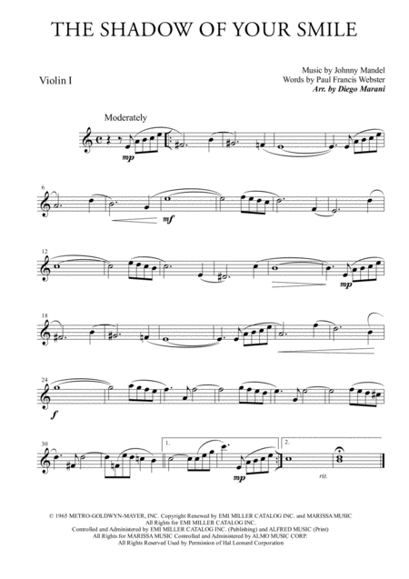 The Shadow Of Your Smile For String Quartet Sheet Music