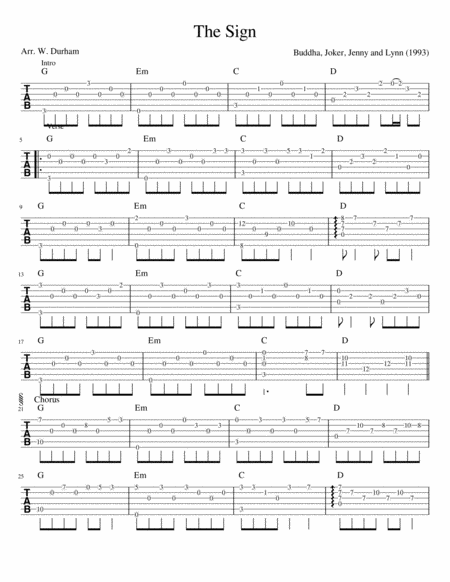 The Sign Ace Of Base Fingerstyle Guitar Arrangement Sheet Music