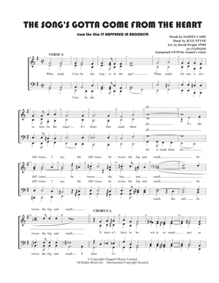 Free Sheet Music The Songs Gotta Come From The Heart F Chorus Pricing