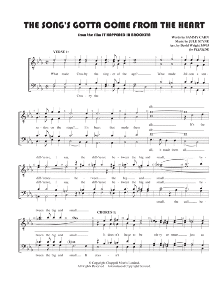 Free Sheet Music The Songs Gotta Come From The Heart M Chorus Pricing