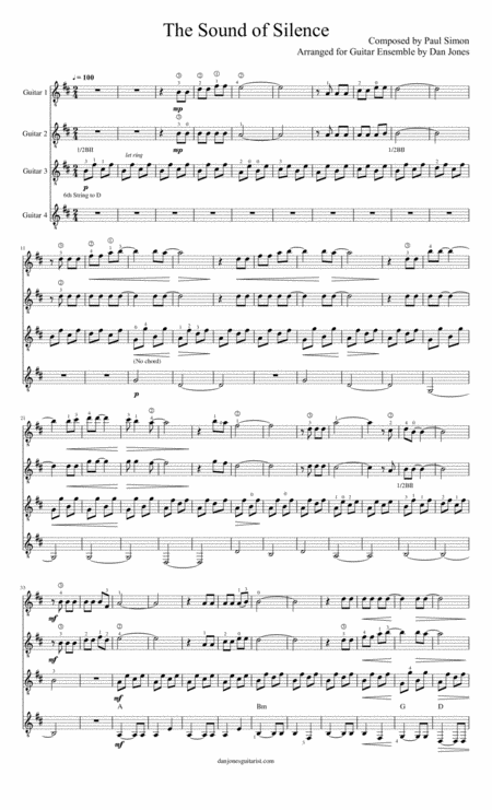 The Sound Of Silence For Guitar Ensemble Sheet Music