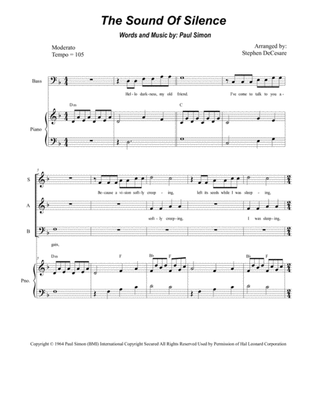 Free Sheet Music The Sound Of Silence For Sab