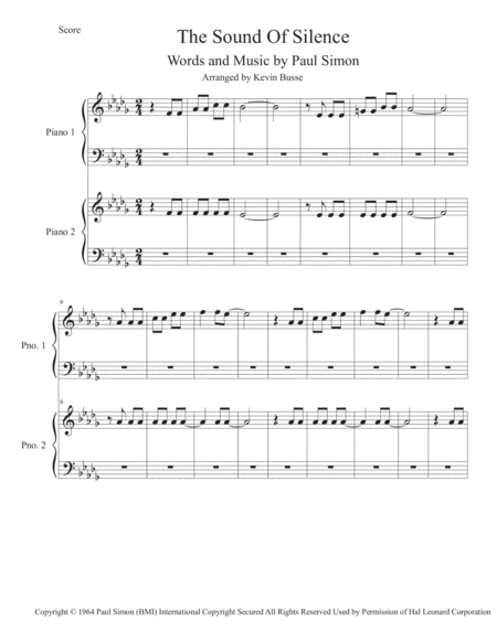 Free Sheet Music The Sound Of Silence Original Key Piano Duet