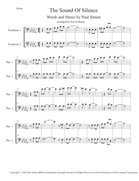 The Sound Of Silence Original Key Trombone Sheet Music