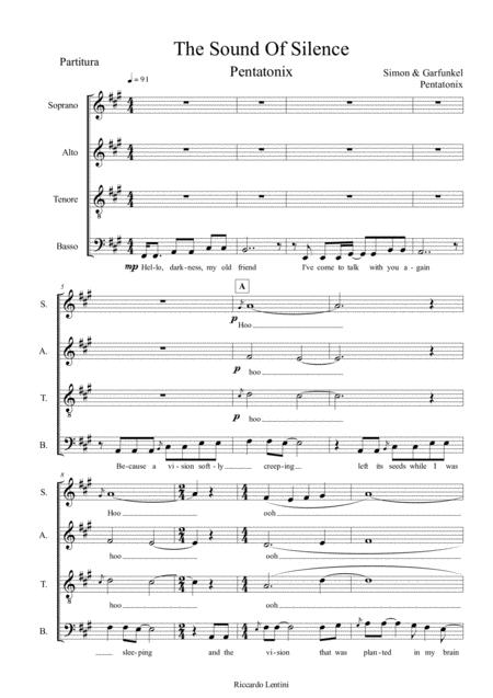 The Sound Of Silence Pentatonix Version Satb Sheet Music